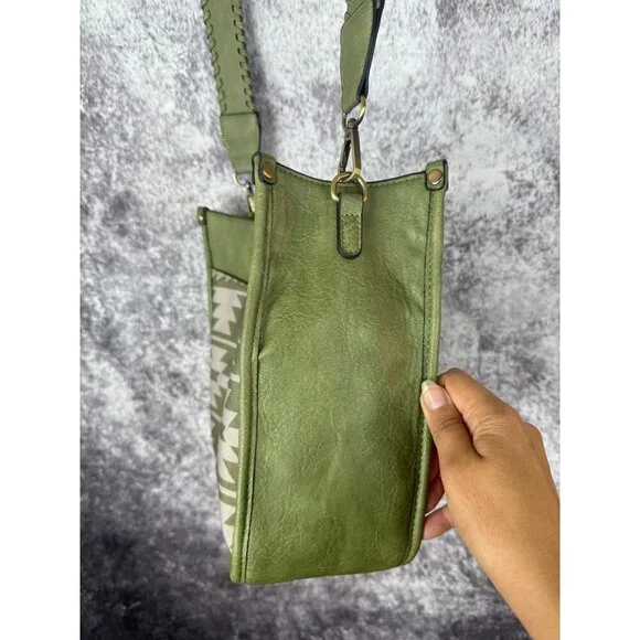 Leather Purse & Wallet Green Crossbody Tote bag Aztec Southwest Boho Tribal - Picture 5 of 16